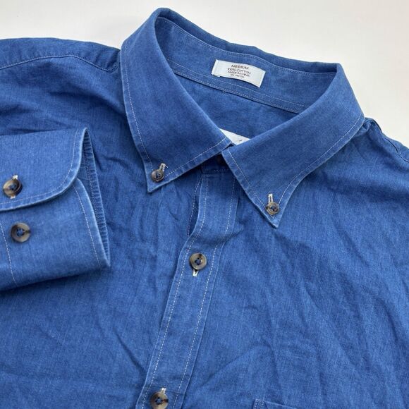 Peter Millar Crown Vintage Shirt Cotton Navy Denim Look Button Down Mens - M - Picture 1 of 6